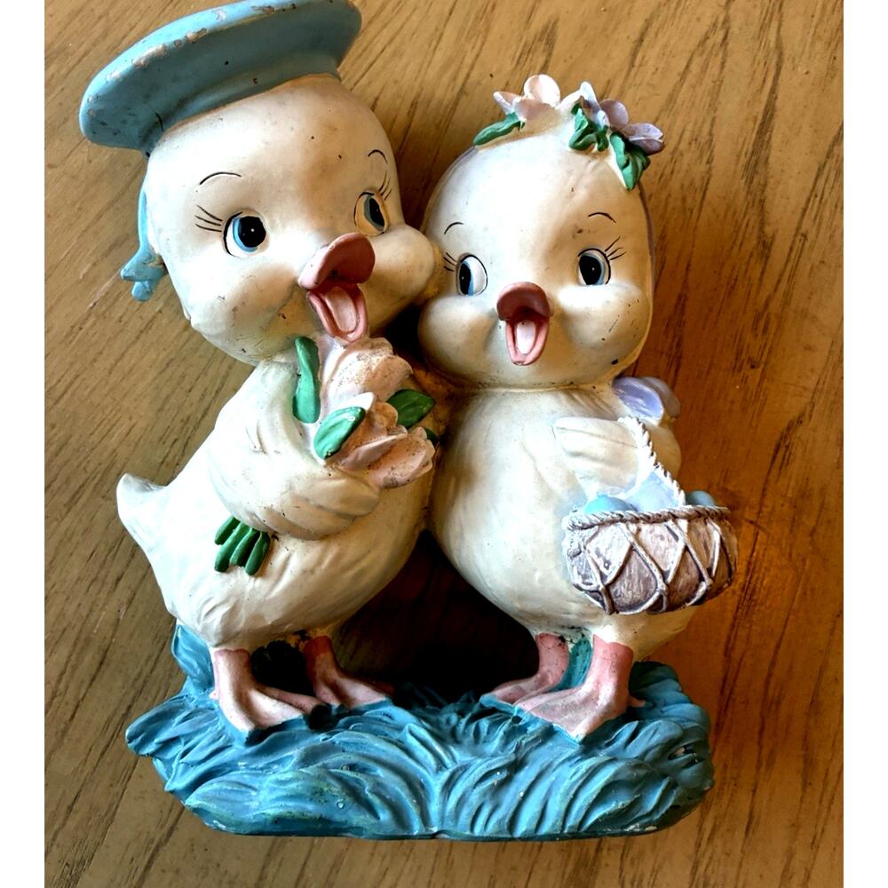 VTG Easter Chicks Sailor Boy & Girl Figurine Love Flowers Basket Spring Decor